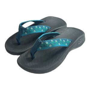 Chaco Flower Design Blue Black Flip Flops Sandals Kids-Toddlers Size US 10